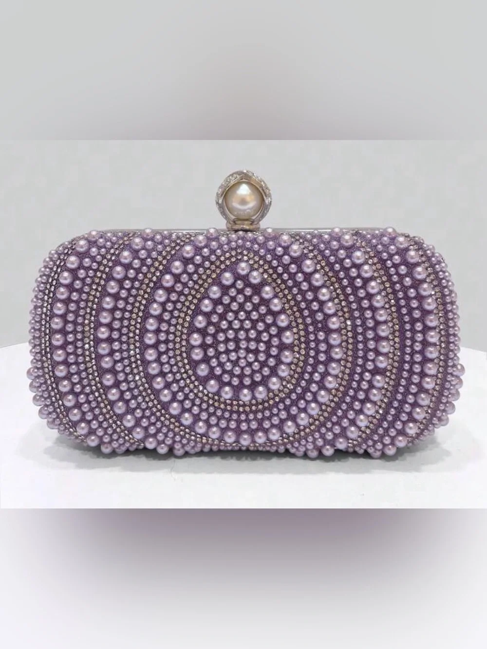 Pearl & Crystal Embellished Clutch - Purple